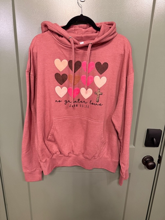 Love In Faith Tops - Women’s Rose Pink Heart-Print Hoodie Sweatshirt